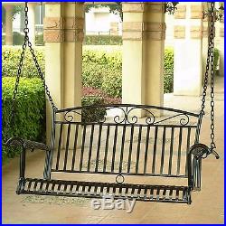 Porch Swing Vintage Iron/Chain Black Outdoor Hanging Porch Bench Patio Furniture