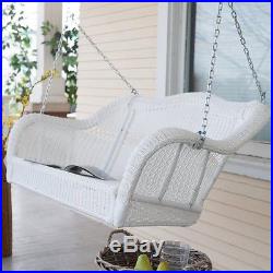 Porch Swing White Resin Wicker Outdoor Deck Garden Patio Seat Bench Hanging