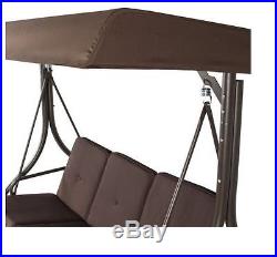 Porch Swing With Canopy Brown Outdoor Hammock Seats 3 Patio Deck Furniture
