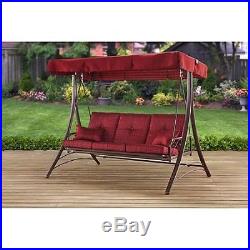 Porch Swing With Canopy Cover Red Cushion Patio Bed Outdoor Seat 3 Person Steel