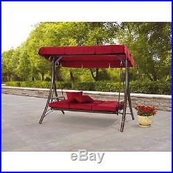 Porch Swing With Canopy Outdoor Daybed Patio Furniture Garden Red 3 Seat Recline
