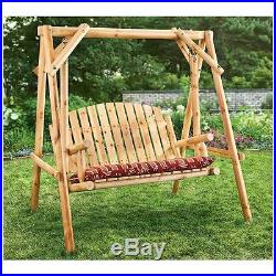 Porch Swing With Stand Wooden Garden Set For Backyard Deck Outdoor Log 2 Person