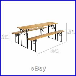Portable 3 Piece Folding Picnic Table Set With Wooden Tabletop