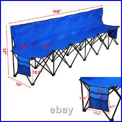 Portable 6 Seater Folding Bench Oxford Double Layer Fabric Seat withCarry Bag Blue