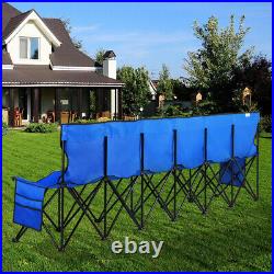 Portable 6 Seater Folding Bench Sport Sideline Chair Seat with Carry Bag Blue