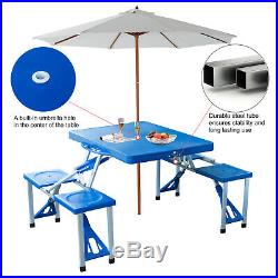 Portable Folding Plastic Camping Picnic Table 4 Seats Outdoor Garden WithCase Blue