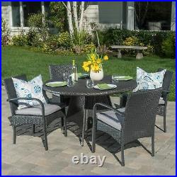 Portola Outdoor 5 Piece Grey Wicker Dining Set with Cushions