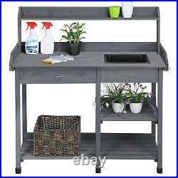 Potting Bench Table Garden Work Planting Benches with Shelf Sink Drawer Outdoor