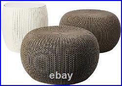 Pouf Set Outdoor Patio Furniture Table and 2 Poufs Bistro Set Deck Brown Taupe