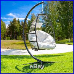 Premium Outdoor Hanging Large Egg Thick Cushion Swing Chair Patio Soft Cream