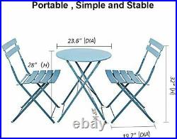 Premium Steel Patio Bistro Set, Folding Outdoor Patio Furniture Sets, 3 Blue