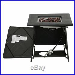 Propane Gas Fire Pit Square Fireplace Table Gas Patio 50,000BTU With Rain Cover US