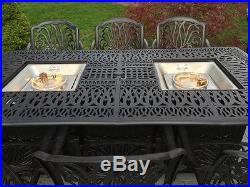 Propane fire pit dining table set 9 piece outoor patio furniture seats 8 person