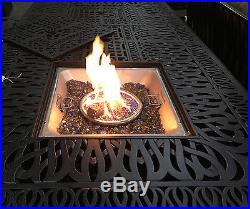 Propane fire pit dining table set 9 piece outoor patio furniture seats 8 person