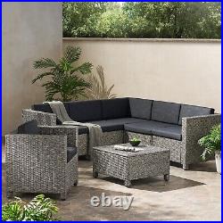 Pueblo Outdoor Wicker V-Shaped Sectional Sofa Set with Club Chair