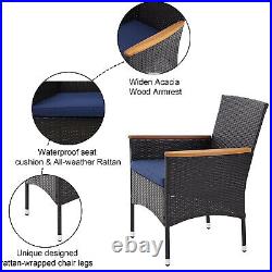 Rattan Furniture Set with Gas Fire Pit Table 5000 BTU Dining Chairs with Cushion