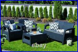 Rattan Garden Furniture Set 4 Piece Chairs Sofa Table Outdoor Patio Graphite