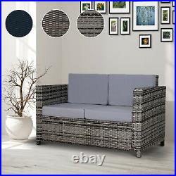Rattan Garden Weave Wicker 2-Seater Sofa with Cushion Black/Brown/Grey