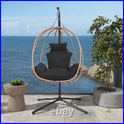 Rattan Hanging Egg Swing Chairs with Stand Hammock Patio Chair Cushion Outdoor