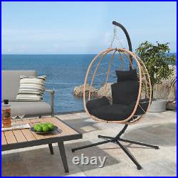 Rattan Hanging Egg Swing Chairs with Stand Hammock Patio Chair Cushion Outdoor