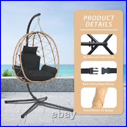 Rattan Hanging Egg Swing Chairs with Stand Hammock Patio Chair Cushion Outdoor