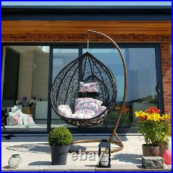 Rattan Hanging Swing Patio Egg Chair Floral Cushion Garden Outdoor Furniture