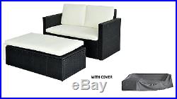 Rattan Outdoor Garden Sofa Furniture Love Bed Patio 2 seater Black With Cover