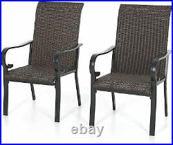 Rattan Patio Dining Chairs Set of 2 Oversize High Back Outdoor Wicker Chairs