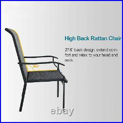 Rattan Patio Dining Chairs Set of 2 Oversize High Back Outdoor Wicker Chairs