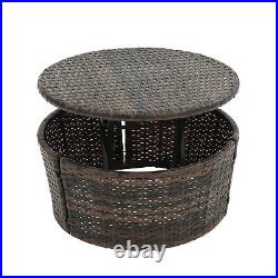 Rattan Round Patio Sectional Sofa Bed Outdoor Cushioned Sunbed Daybed With Canopy