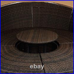 Rattan Round Patio Sectional Sofa Bed Outdoor Cushioned Sunbed Daybed With Canopy