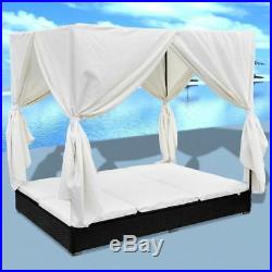 Rattan Sun Lounger 2 Person Day Bed Outdoor Patio Garden with Curtains 2 Colors