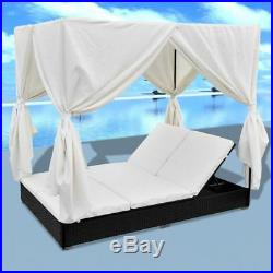 Rattan Sun Lounger 2 Person Day Bed Outdoor Patio Garden with Curtains 2 Colors