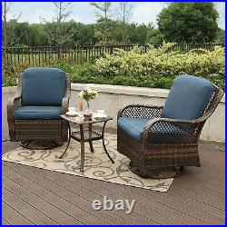 Rattan Swivel Patio Chairs Rocker with Cushion End Table Outdoor Furniture Set
