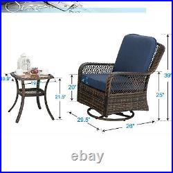 Rattan Swivel Patio Chairs Rocker with Cushion End Table Outdoor Furniture Set