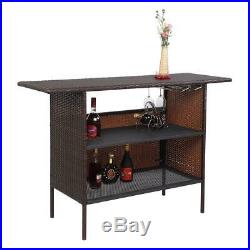 Rattan Wicker Bar Counter Table Shelves Garden Patio Home Furniture Indoor
