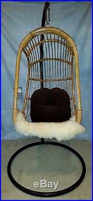 Rattan Wicker Hanging Swing Chair Indoor Outdoor Patio With Cushion and Stand