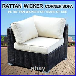Rattan Wicker Patio Chair Corner Sofa Couch withCushion Brown Outdoor Furniture