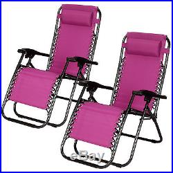 Reclining 2PCS Folding Zero Gravity Beach Chairs Lounge Portable Outdoor Purple