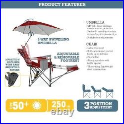 Reclining Camping Chair With Footrest Blue Umbrella Canopy Sunshade Folding NEW
