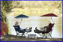 Reclining Camping Chair With Footrest Blue Umbrella Canopy Sunshade Folding NEW