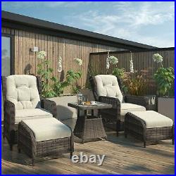 Reclining Rattan Garden Lounger Set in Brown with Table & Footstools Aspen