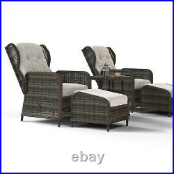 Reclining Rattan Garden Lounger Set in Brown with Table & Footstools Aspen