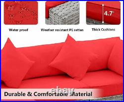Red Outdoor Patio Sectional Furniture PE Wicker Rattan Sofa Set Garden Yard