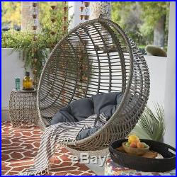 Resin Wicker Hanging Egg Chair Gray Cushion & Stand Seat Outdoor Patio Furniture
