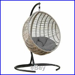 Resin Wicker Hanging Egg Chair Outdoor Porch Swing Cushion Steel Stand Garden