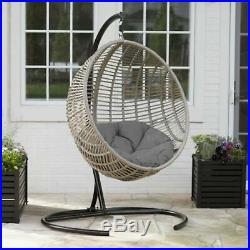 Resin Wicker Hanging Egg Chair Outdoor Porch Swing Cushion Steel Stand Garden