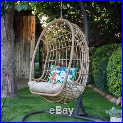 Resin Wicker Hanging Egg Chair withCushion & Stand Comfortable Outdoor Porch Swing