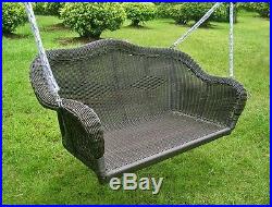 Resin Wicker Hanging Loveseat Swing Outdoor Patio Supports 400lbs Antique Black