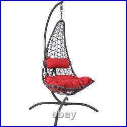 Resin Wicker Lounge Chair with Steel Stand and Cushions Red by Sunnydaze